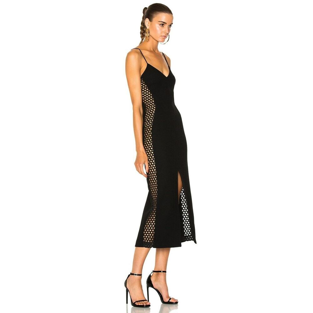 David Koma Black Wool Cutout Side Panel Slit Midi Dress Size 10 - Picture 3 of 12